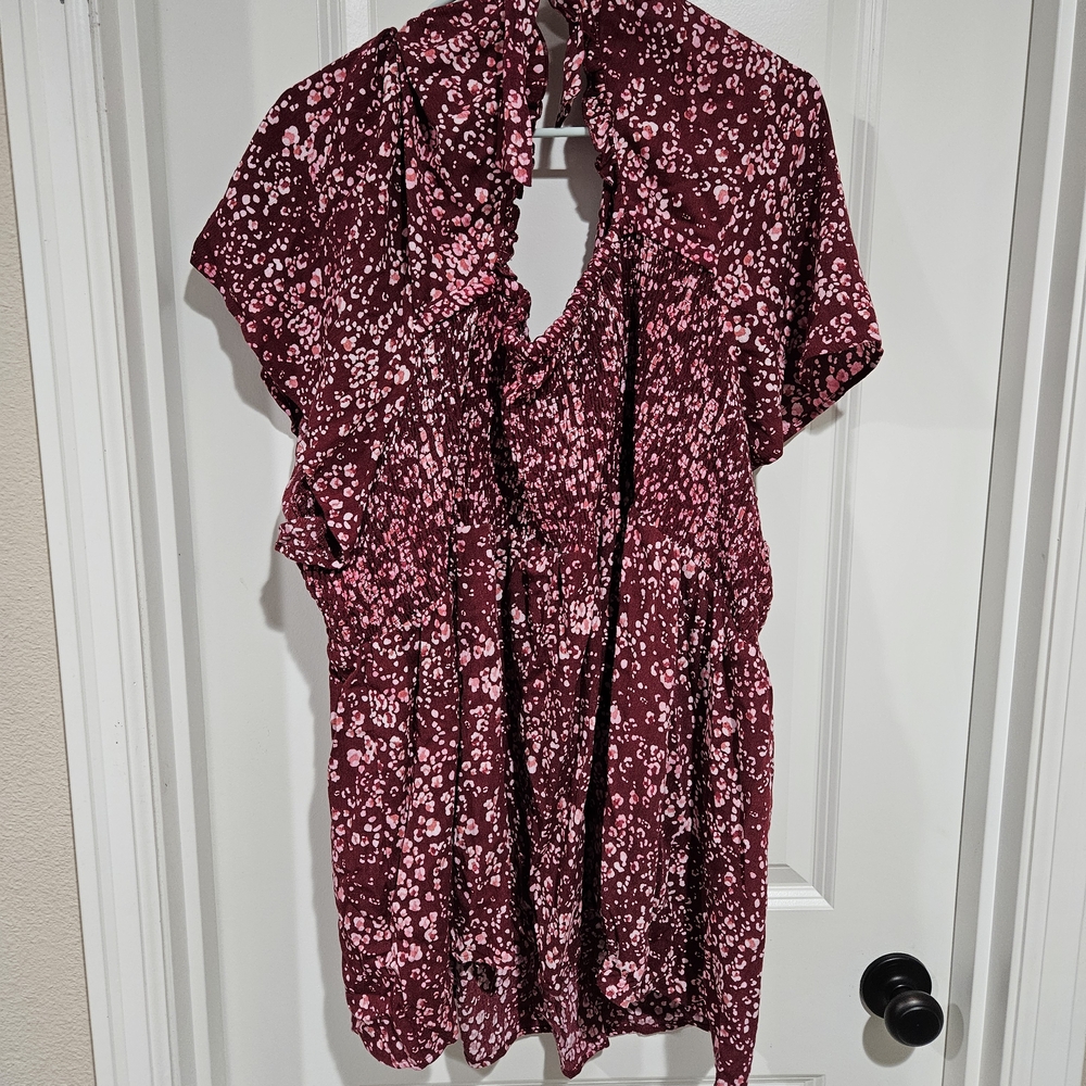 Torrid Burgundy and Pink Floral Blouse
